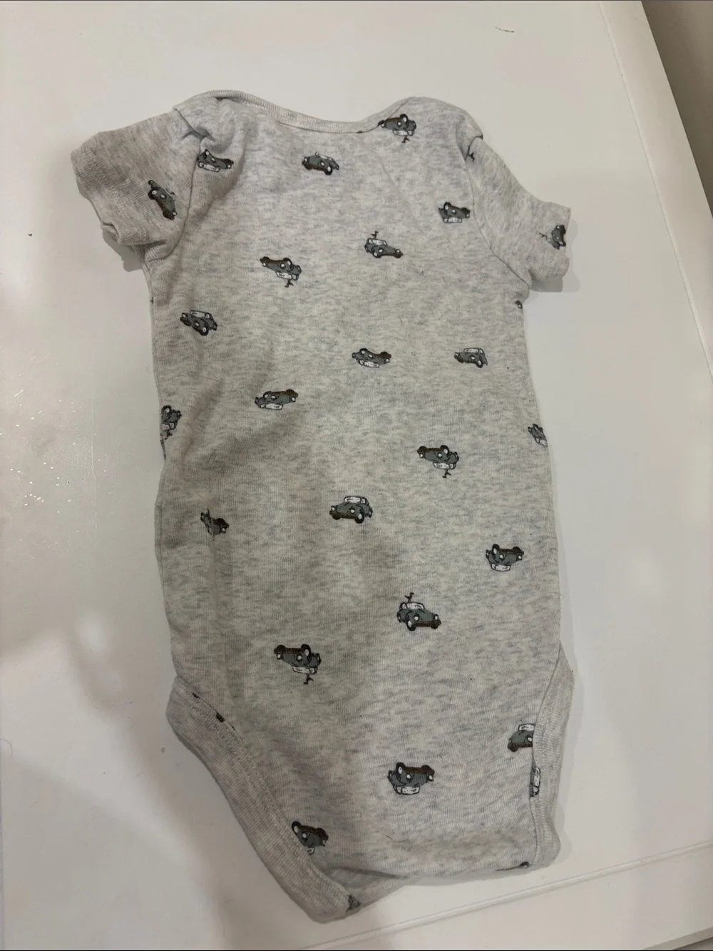 Carter's Light Gray Short-Sleeve Onesie with Tiny Car Motif